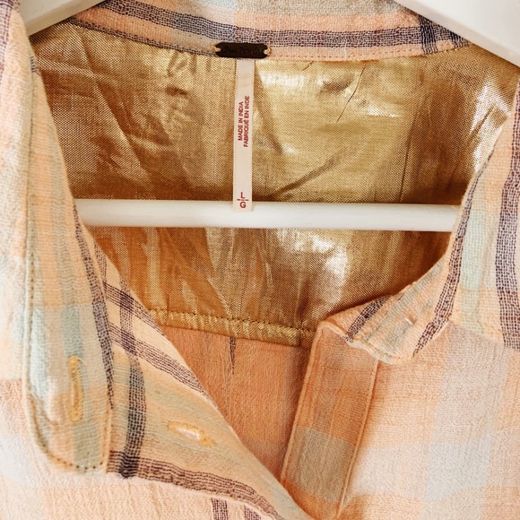 Free People Cutie Cropped Plaid Button Down Top L - Picture 5 of 9